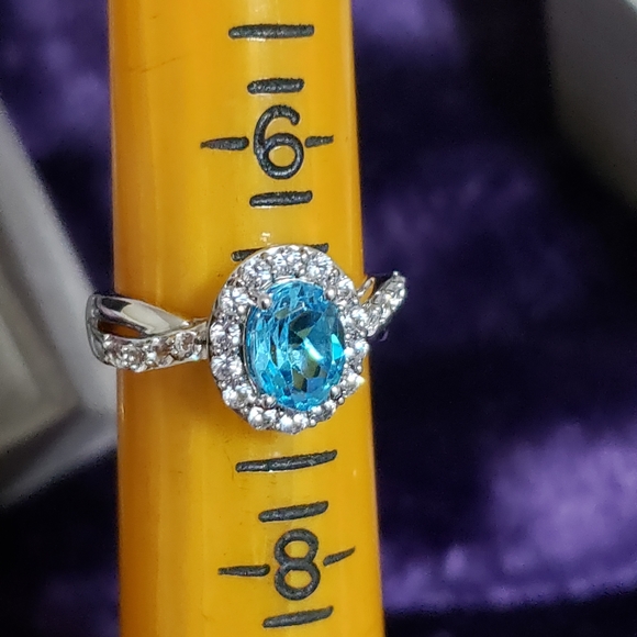 Zales Sterling Silver Blue Topaz w/white Sapphires Ring and Necklace set.  SZ 7 - Picture 4 of 13